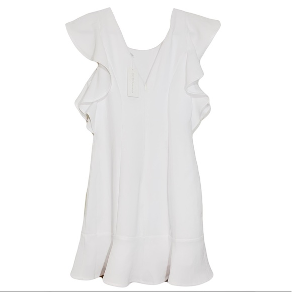 ⚡️SOLD⚡️🌟HP🌟 BCBG White Ruffle Deep V-Back Dress - Picture 7 of 9